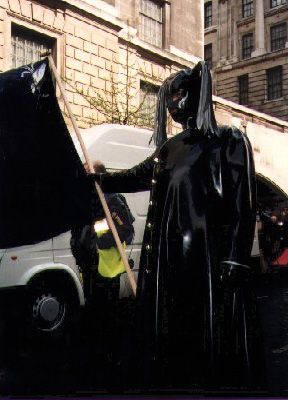 Rubber Joe with Firm's flag